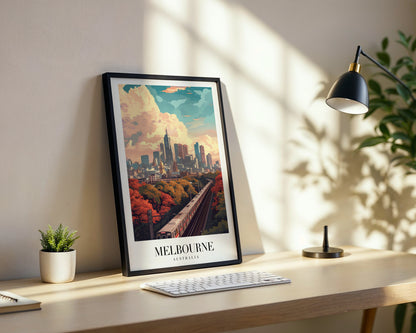 Melbourne Cityscape Autumn Train Framed Poster – Framed Wall Art Poster - Image 3