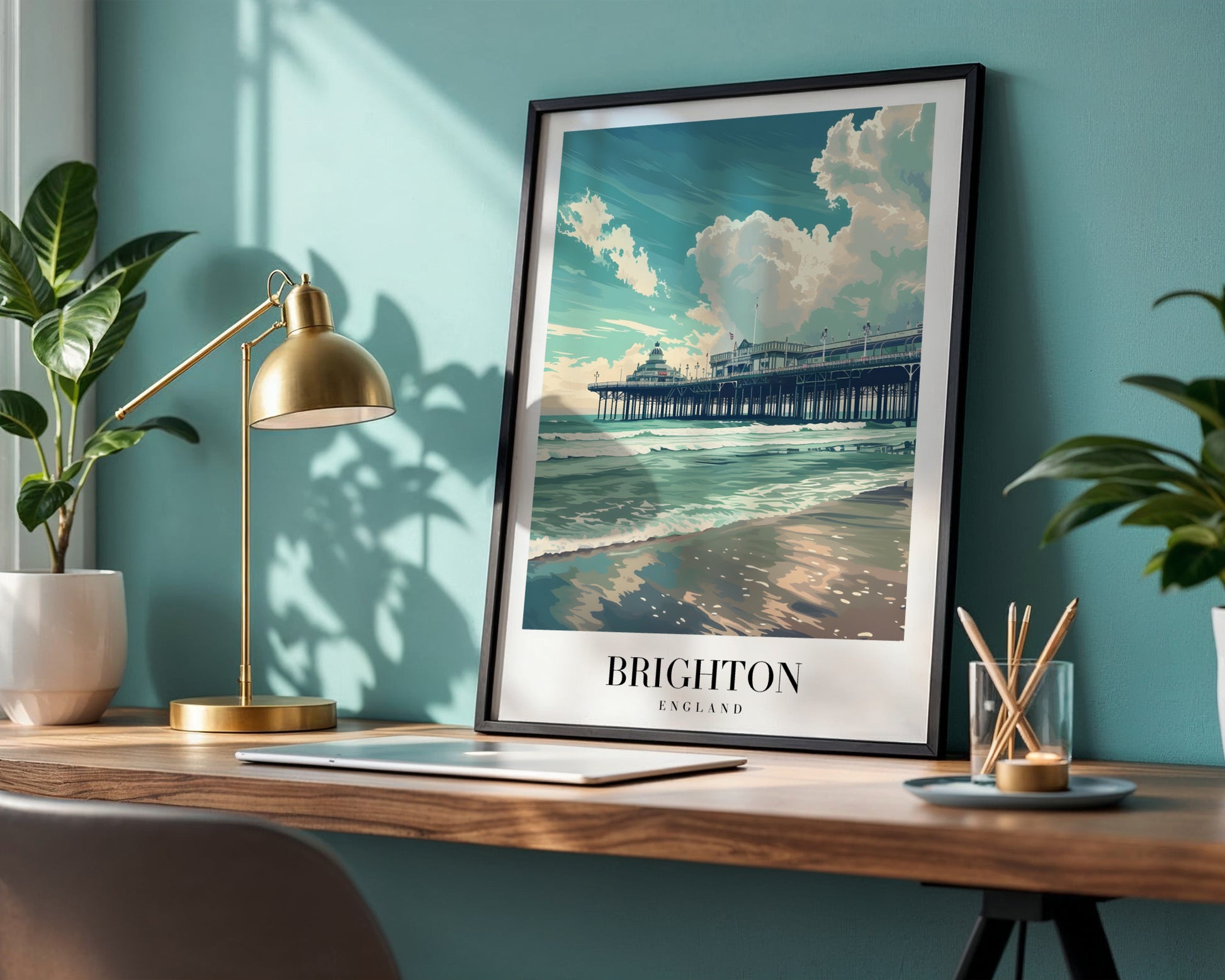 Brighton Pier England Coastal Framed Poster – Framed Wall Art Poster - Image 1