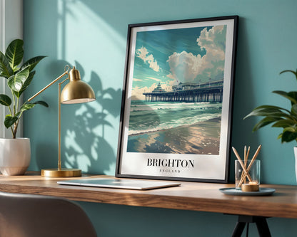 Brighton Pier England Coastal Framed Poster – Framed Wall Art Poster - Image 1