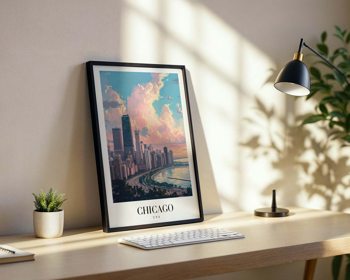 Chicago Skyline Sunset Framed Poster – Framed Wall Art Poster - Image 3