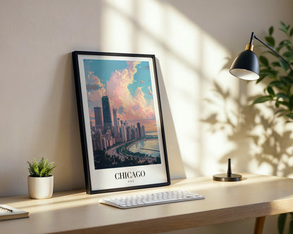 Chicago Skyline Sunset Framed Poster – Framed Wall Art Poster - Image 3