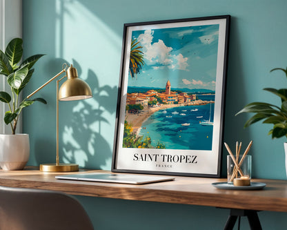 Saint Tropez Coastal Town France Framed Poster – Framed Wall Art Poster - Image 1