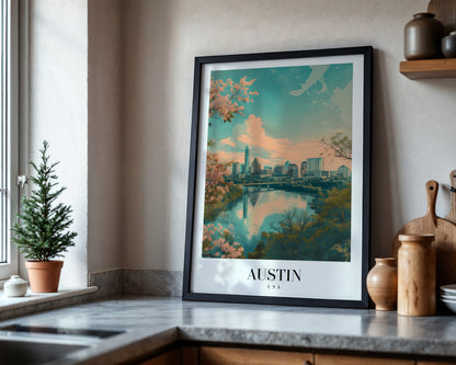 Austin Texas Skyline Cherry Blossom Framed Poster – Framed Wall Art Poster - Image 4