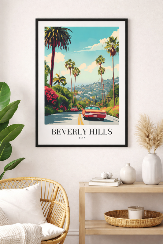 Beverly Hills Classic Car Scenic Framed Poster