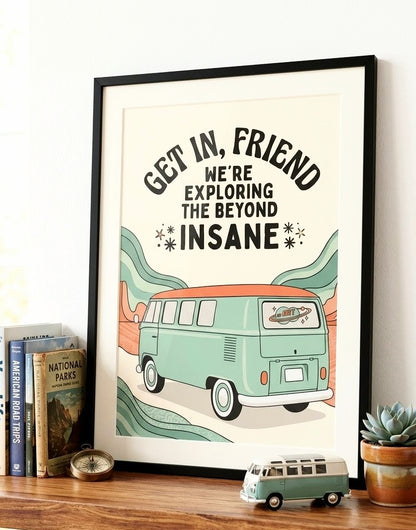 Get In Friend Retro Van - Framed Wall Art