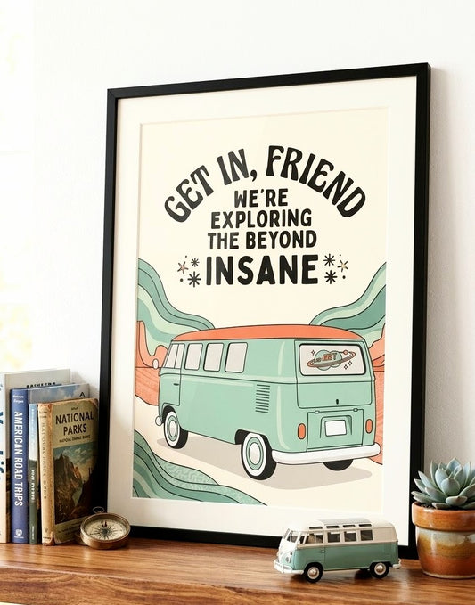 Get In Friend Retro Van - Framed Wall Art