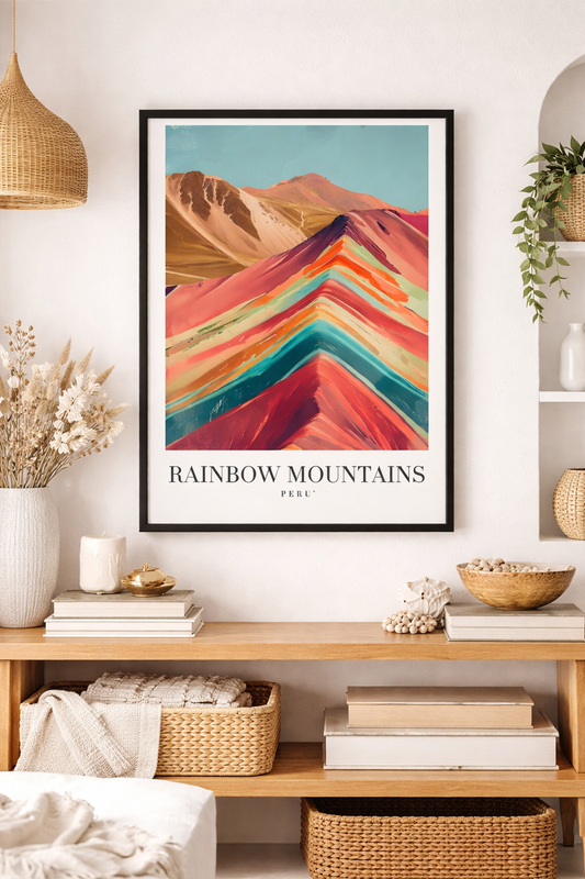 Rainbow Mountains Peru Vibrant Landscape Framed Poster