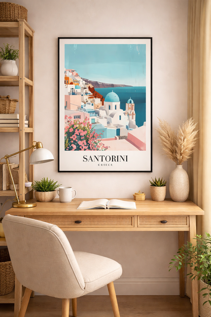 Santorini Greece Cliffside Village Framed Poster