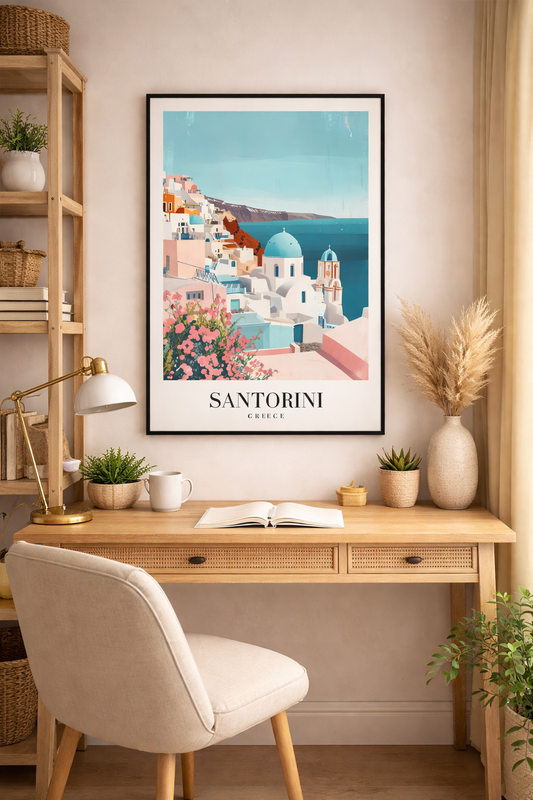 Santorini Greece Cliffside Village Framed Poster