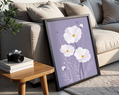 White Anemone Lavender Floral Framed Wall Art – Framed Wall Art Poster - Image 4