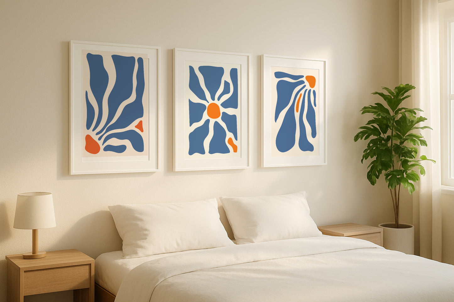 Organic Abstract Blue Orange Wall Art Set – Framed Wall Art Poster - Image 1