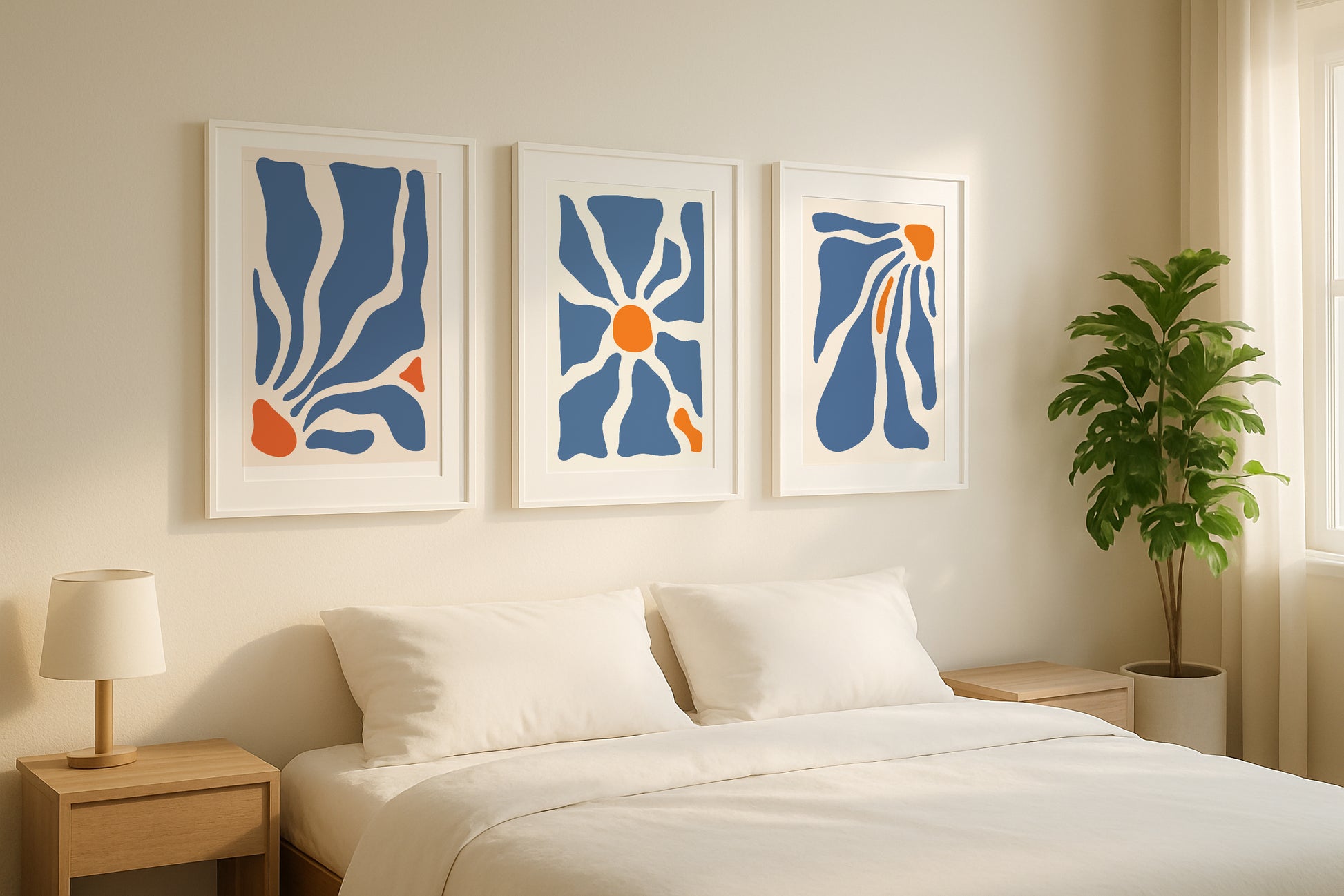Organic Abstract Blue Orange Wall Art Set – Framed Wall Art Poster - Image 1