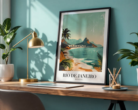 Rio de Janeiro Brazil Beach Vintage Travel Framed Poster – Framed Wall Art Poster - Image 1