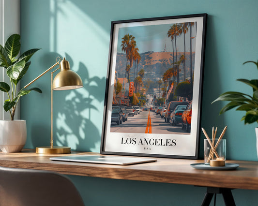 Los Angeles Palm Trees Street View Framed Poster – Framed Wall Art Poster - Image 1