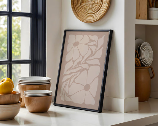 Minimalist Beige Floral Bloom Framed Poster – Framed Wall Art Poster - Image 1