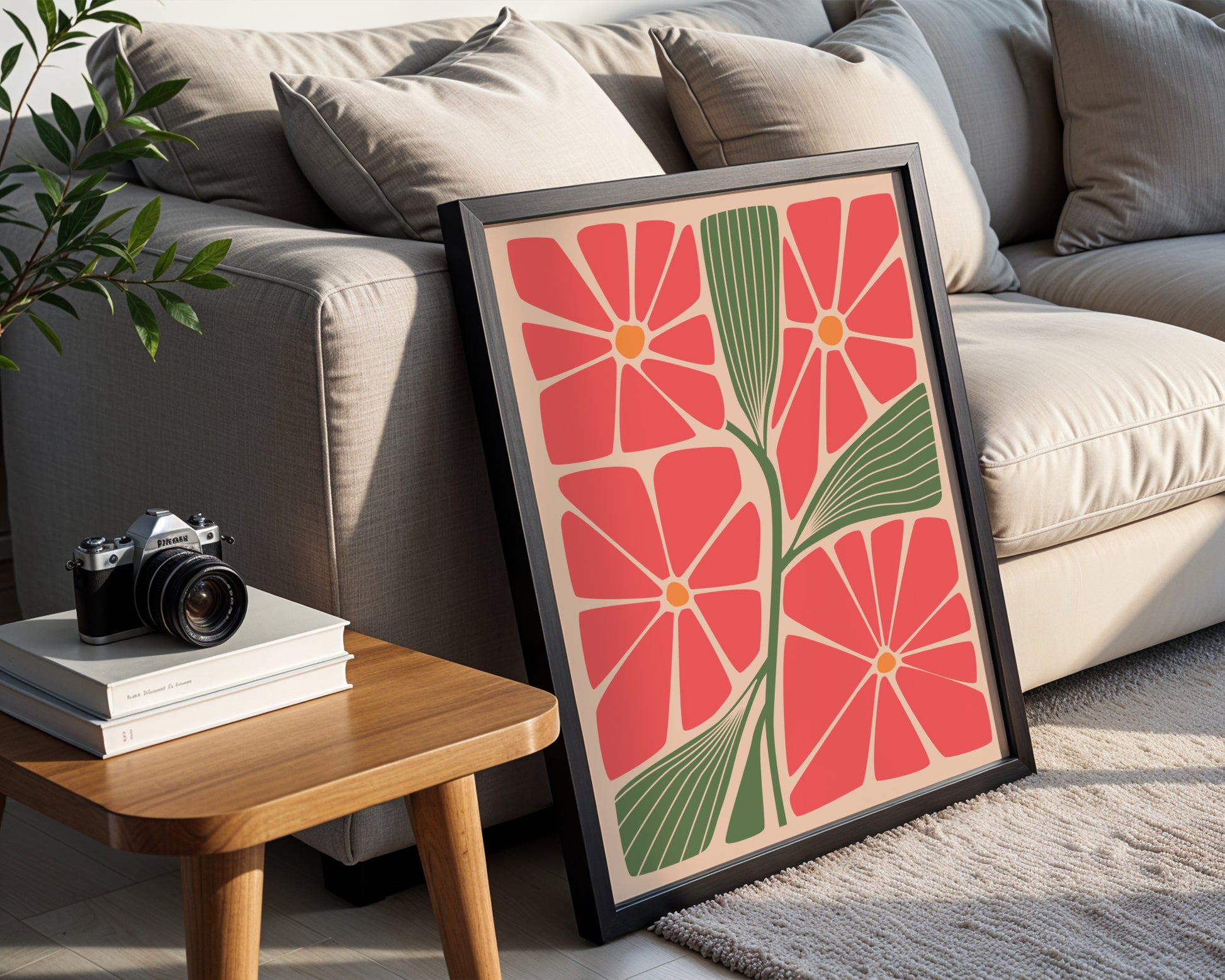 Coral Green Abstract Floral Framed Poster – Framed Wall Art Poster - Image 4