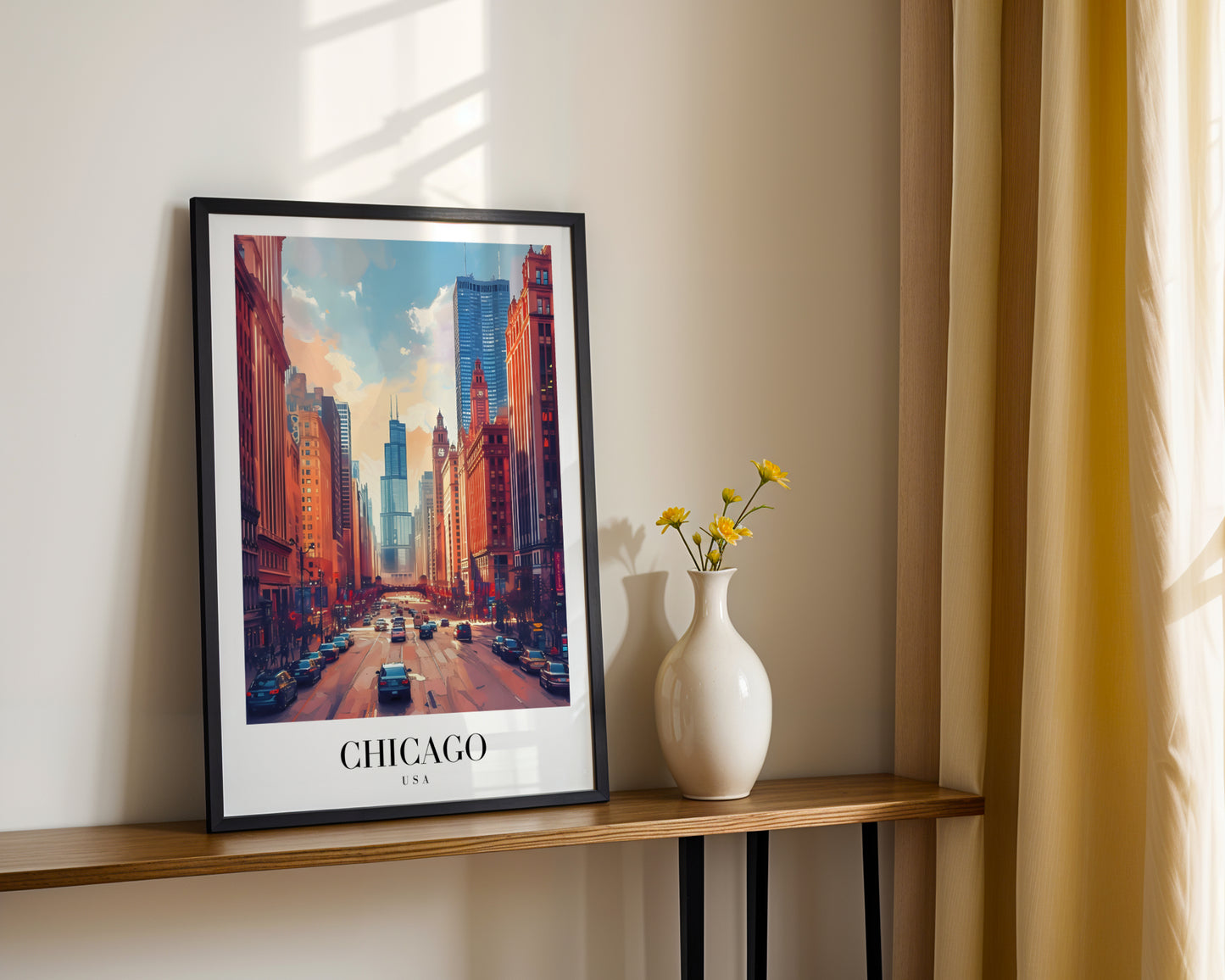 Chicago Cityscape Modern Art Framed Poster – Framed Wall Art Poster - Image 2