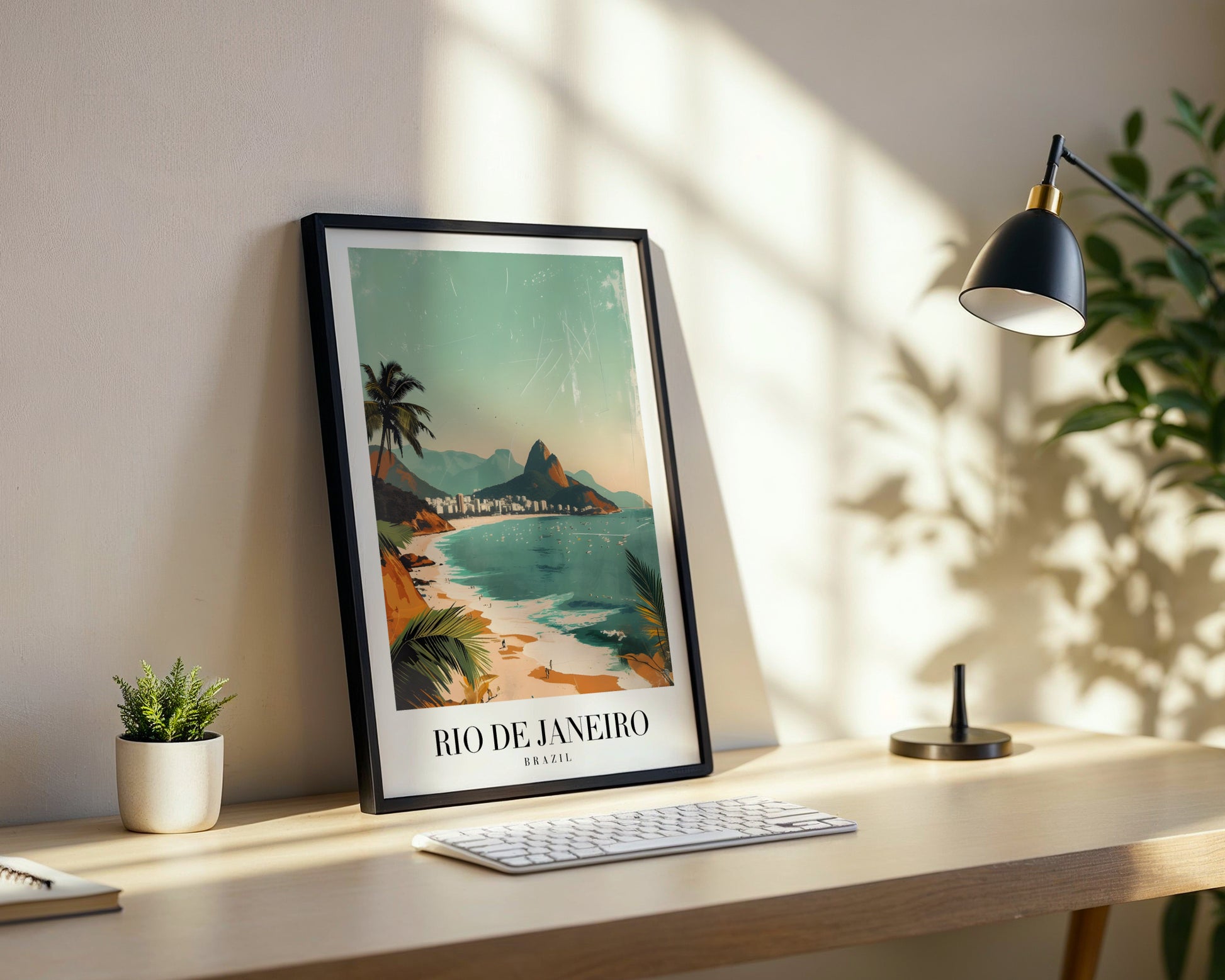 Rio de Janeiro Brazil Beach Vintage Travel Framed Poster – Framed Wall Art Poster - Image 3