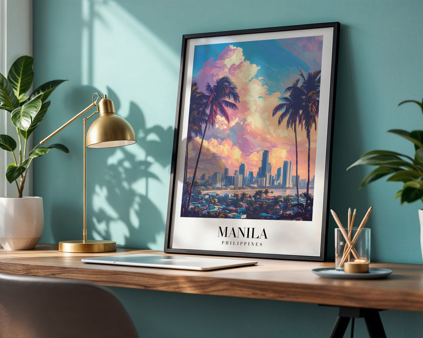 Manila Philippines Cityscape Sunset Framed Poster – Framed Wall Art Poster - Image 1