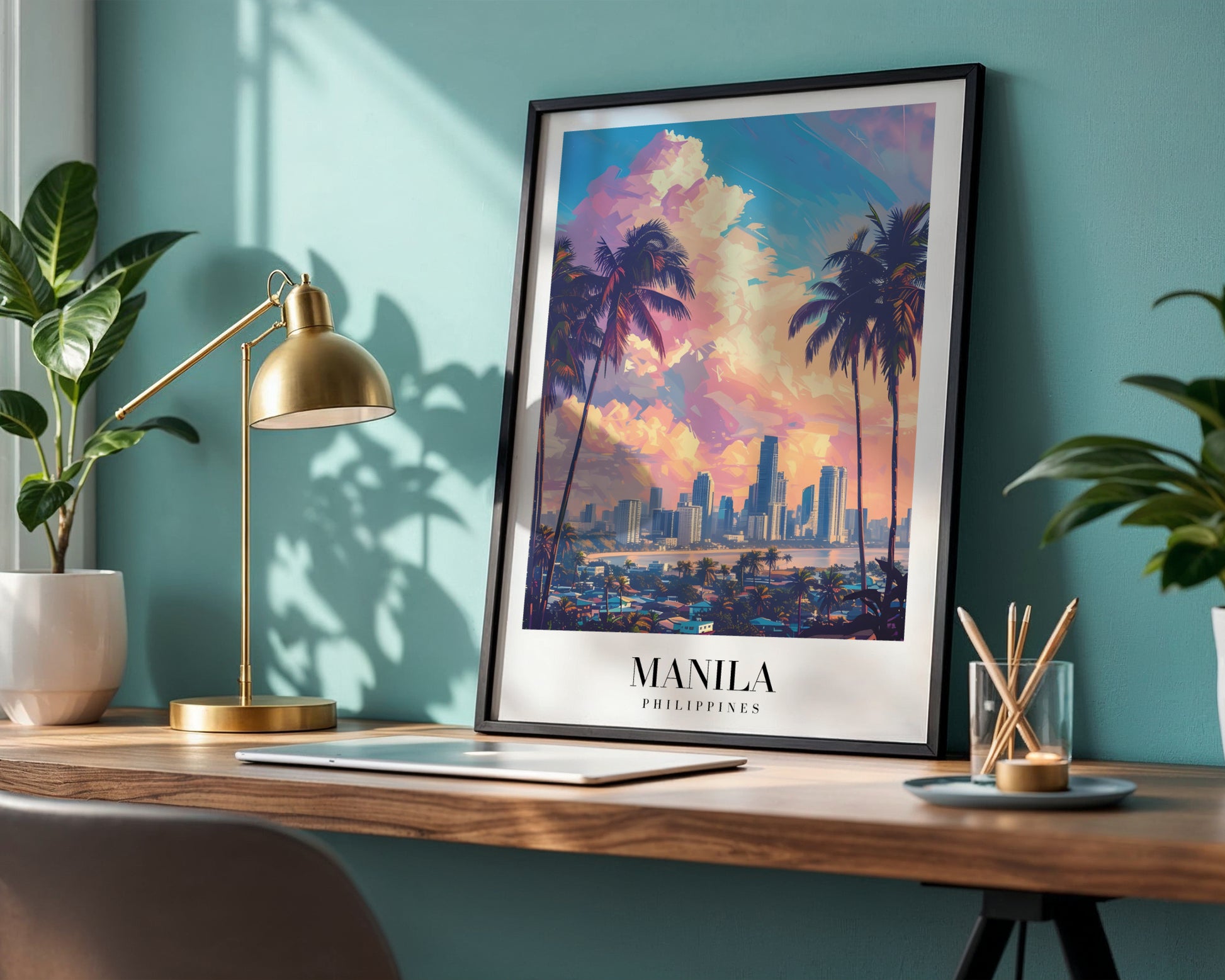 Manila Philippines Cityscape Sunset Framed Poster – Framed Wall Art Poster - Image 1