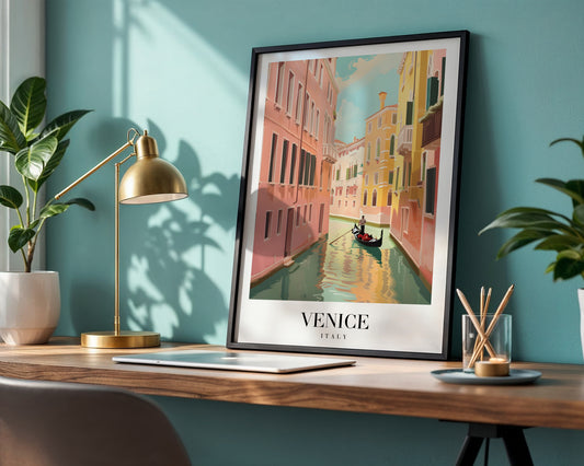 Venice Canal Gondola Framed Poster, Italy Travel Wall Art – Framed Wall Art Poster - Image 1
