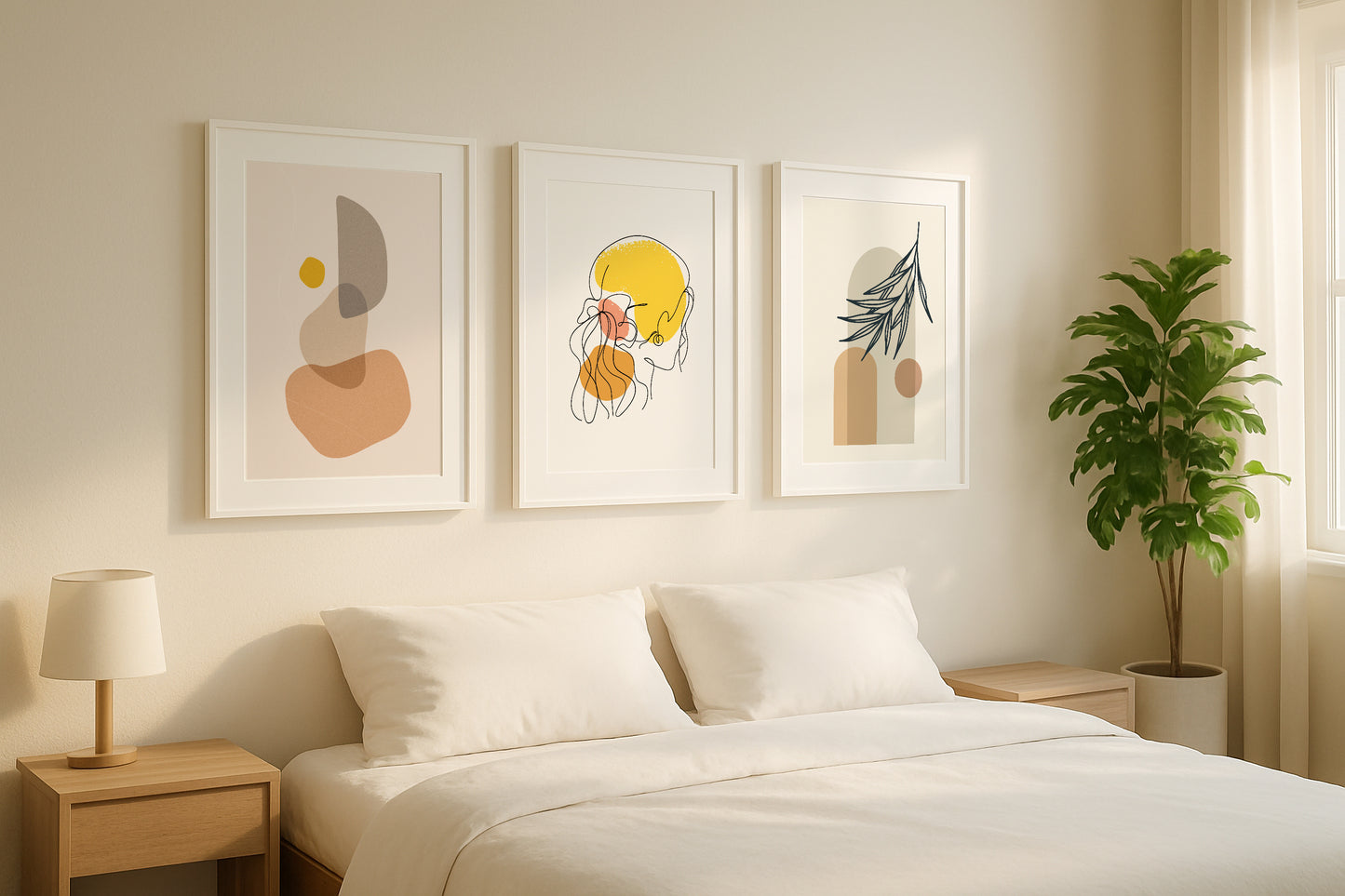 Boho Abstract Organic Shapes Framed Poster Set – Framed Wall Art Poster - Image 1