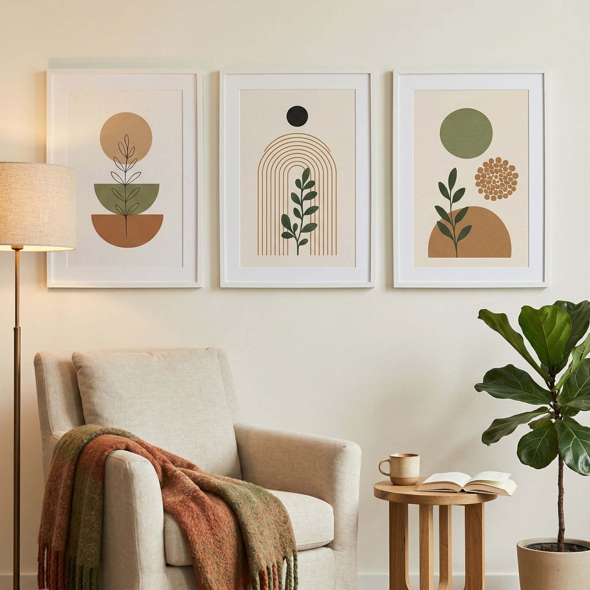 Warm Boho Botanical Set - 3 Framed Prints - framed wall art India