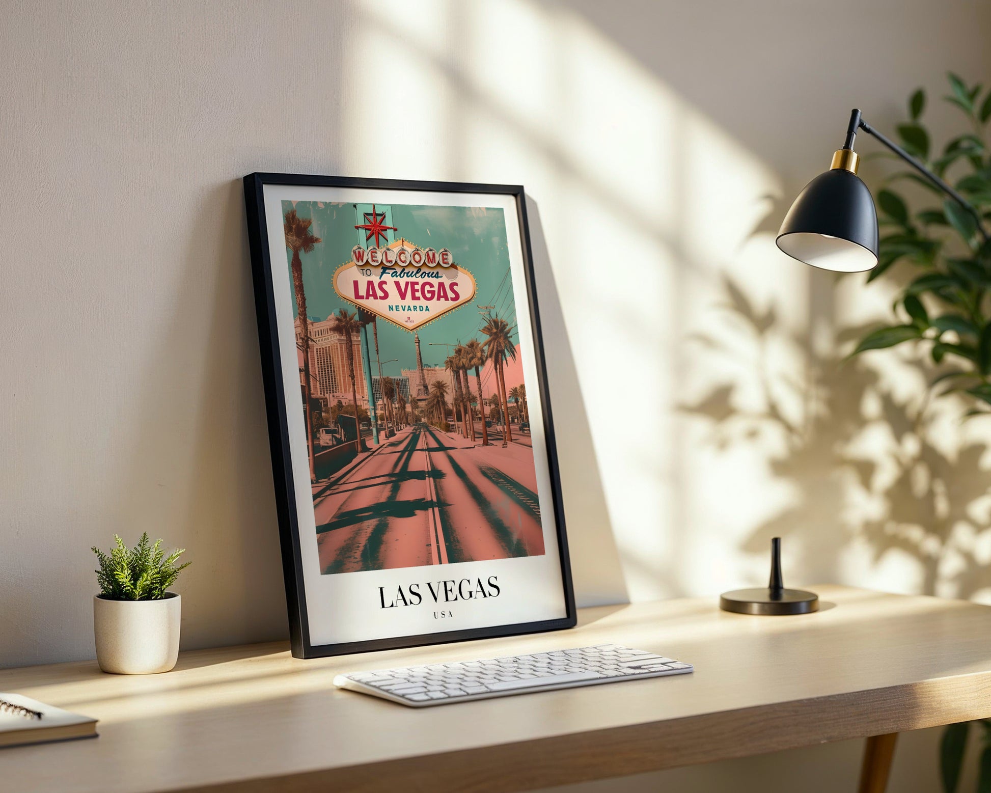 Las Vegas Welcome Sign Vintage Travel Framed Poster – Framed Wall Art Poster - Image 3