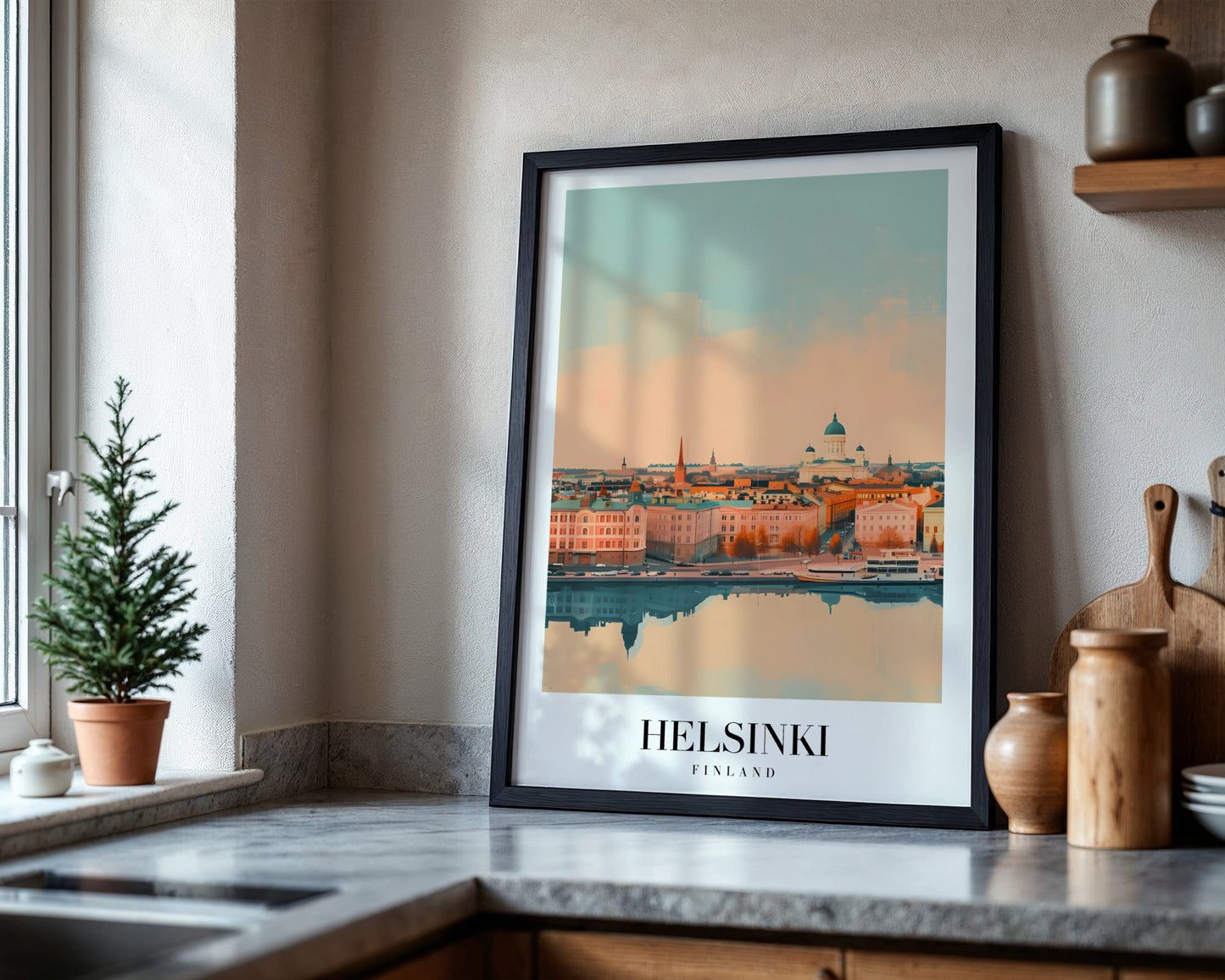Helsinki Finland Minimalist Cityscape Framed Poster – Framed Wall Art Poster - Image 4
