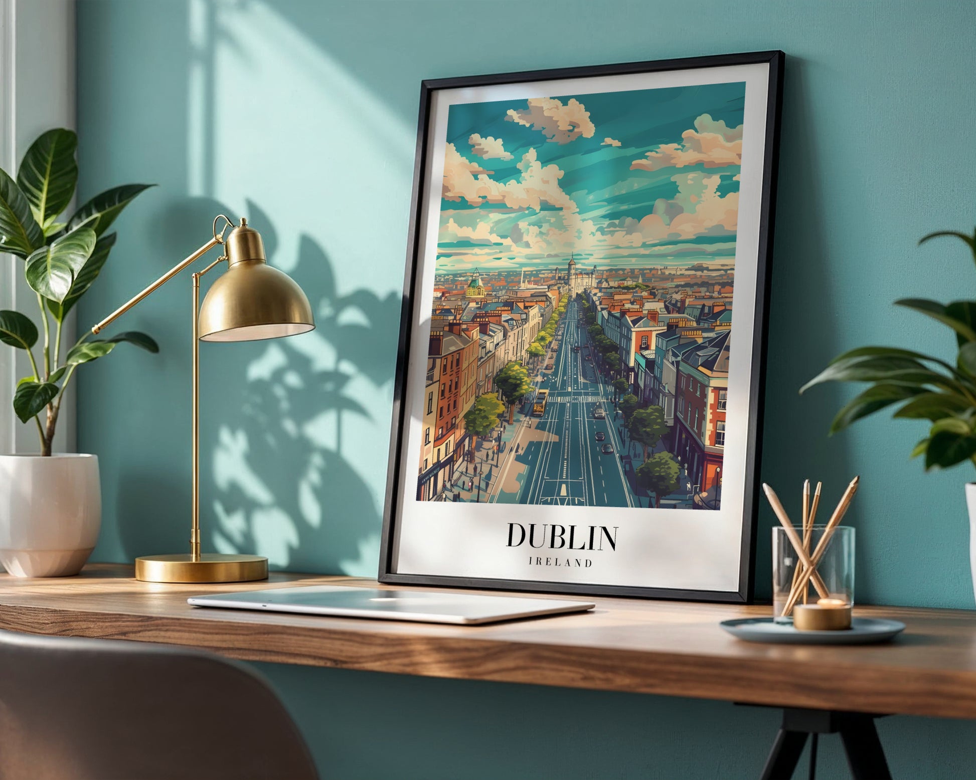 Dublin Ireland Cityscape Travel Framed Poster – Framed Wall Art Poster - Image 1