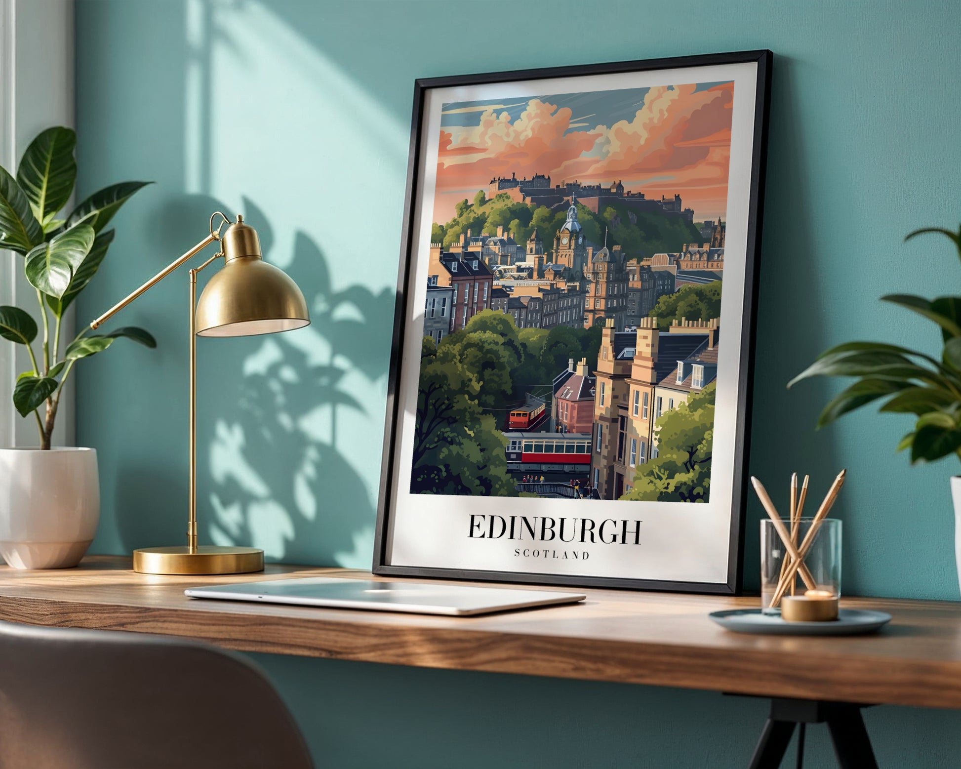 Edinburgh Scotland Cityscape Framed Poster – Framed Wall Art Poster - Image 1