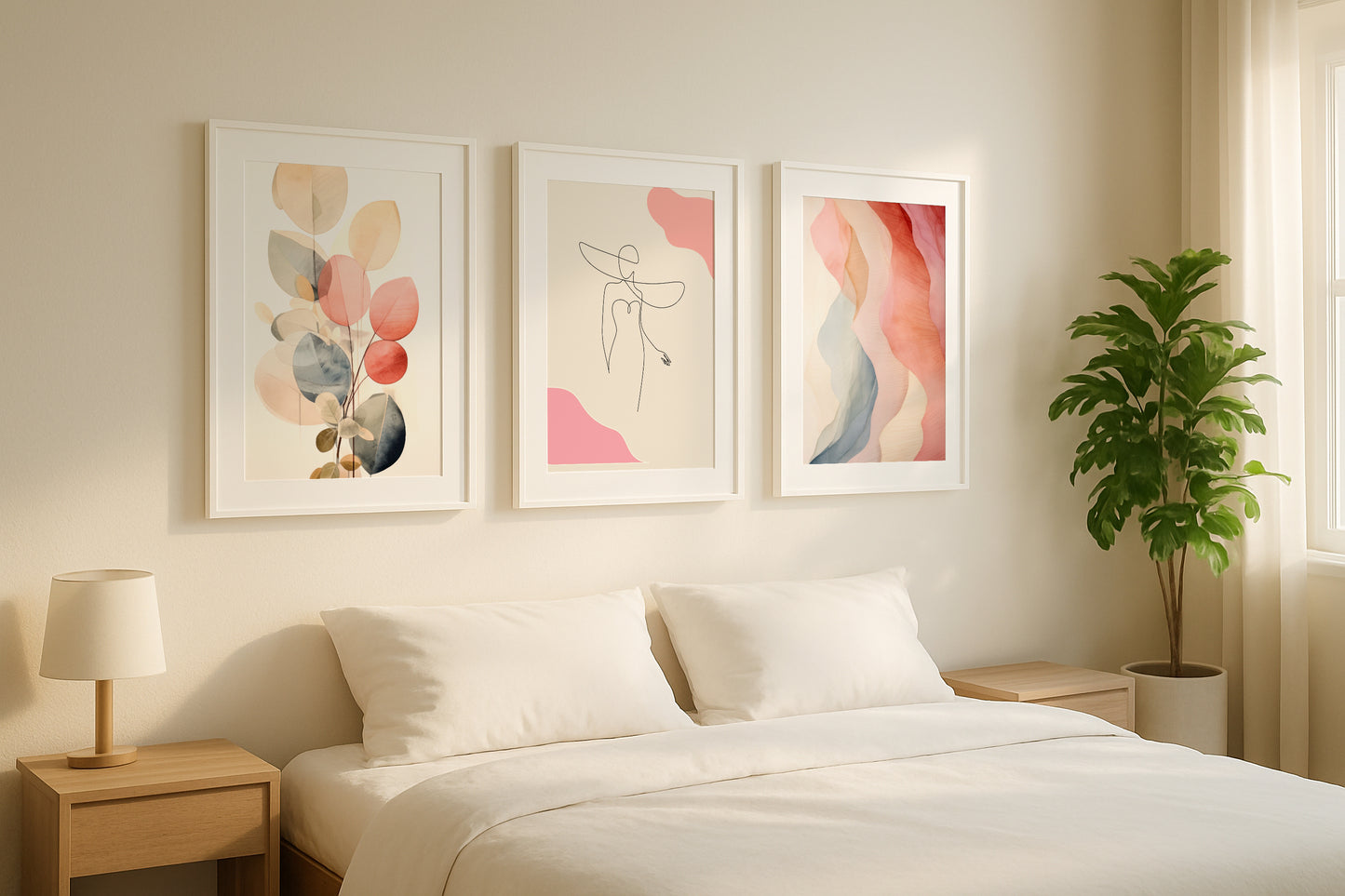 Abstract Watercolor Botanical Leaves Framed Poster Set – Framed Wall Art Poster - Image 1