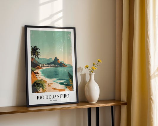Rio de Janeiro Brazil Beach Vintage Travel Framed Poster – Framed Wall Art Poster - Image 2