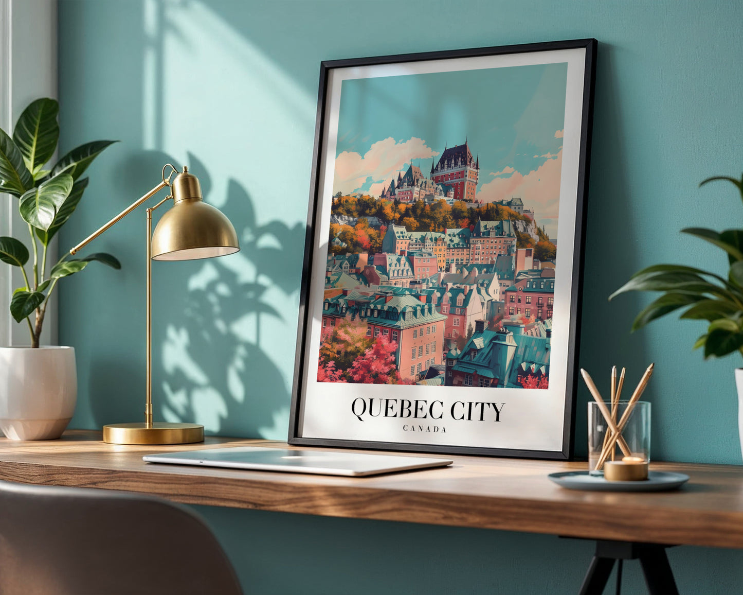 Quebec City Canada Colorful Skyline Framed Poster – Framed Wall Art Poster - Image 1