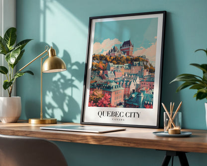Quebec City Canada Colorful Skyline Framed Poster – Framed Wall Art Poster - Image 1