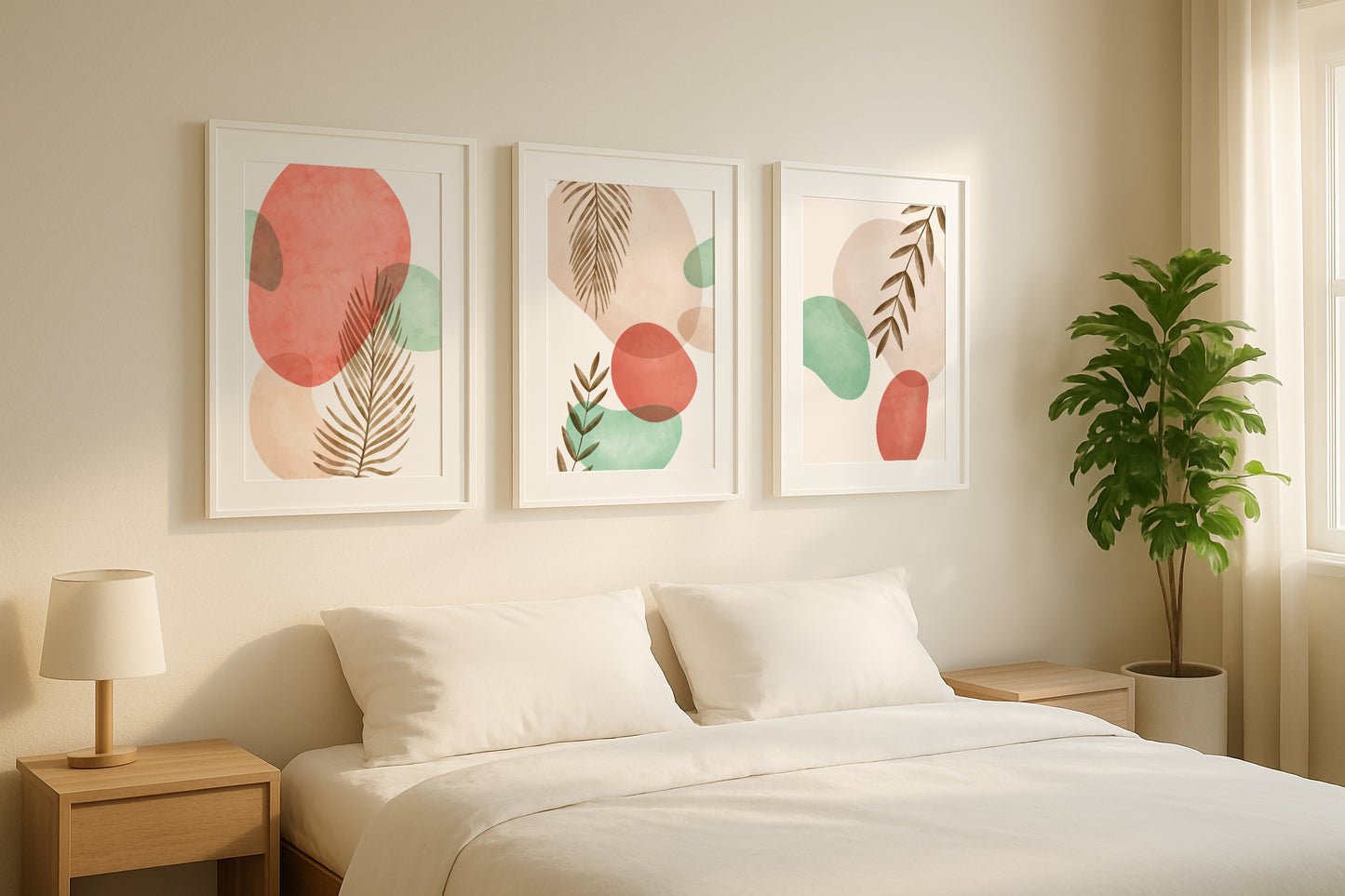 Boho Abstract Botanical Organic Shapes Framed Poster Set – Framed Wall Art Poster - Image 1