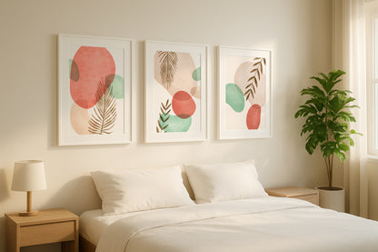 Boho Abstract Botanical Organic Shapes Framed Poster Set – Framed Wall Art Poster - Image 1