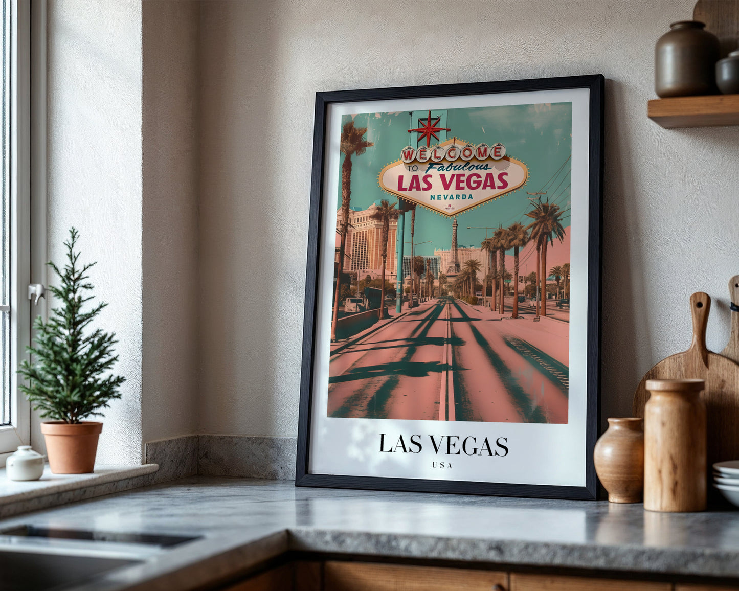 Las Vegas Welcome Sign Vintage Travel Framed Poster – Framed Wall Art Poster - Image 4