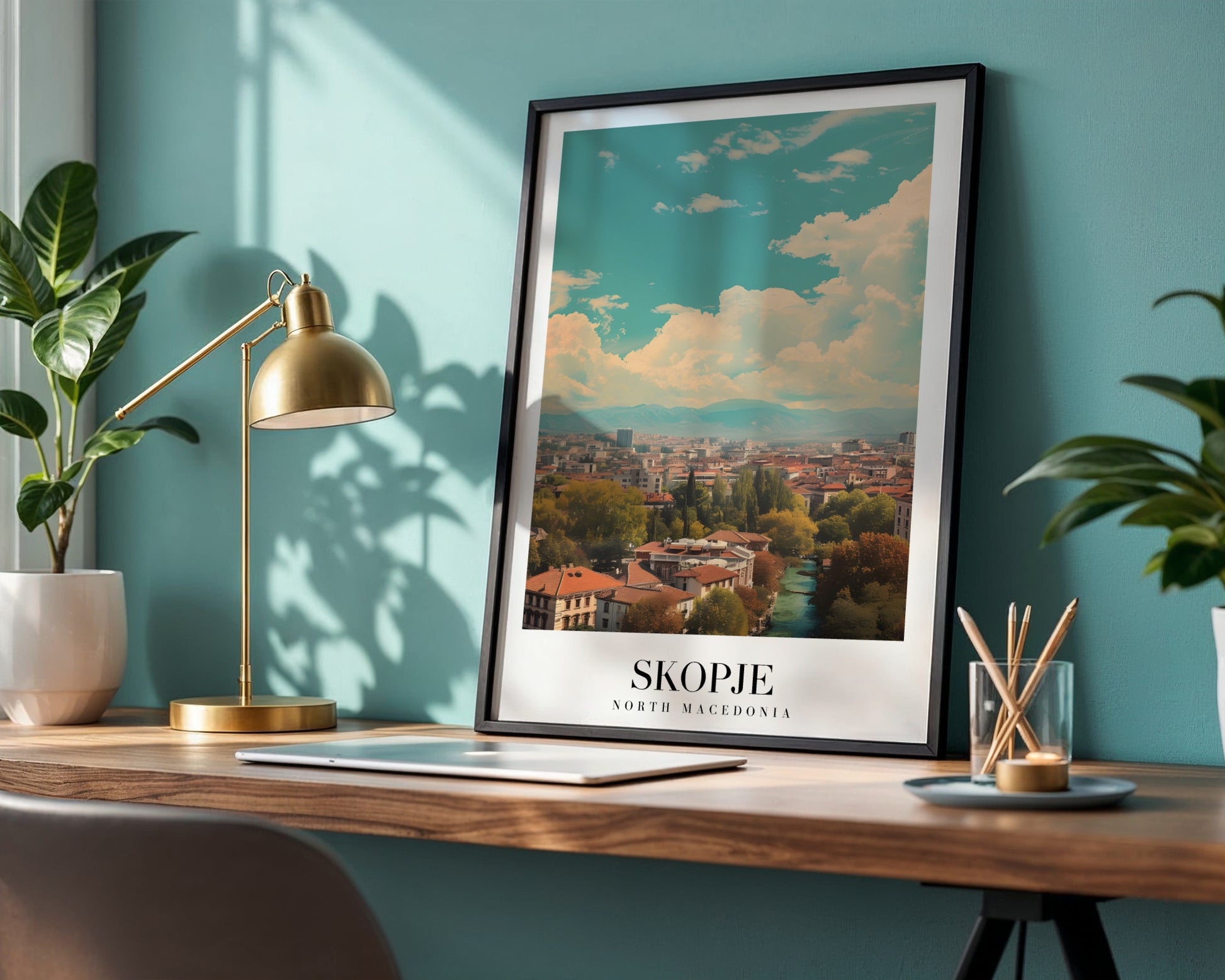 Skopje North Macedonia Cityscape Framed Poster – Framed Wall Art Poster - Image 1