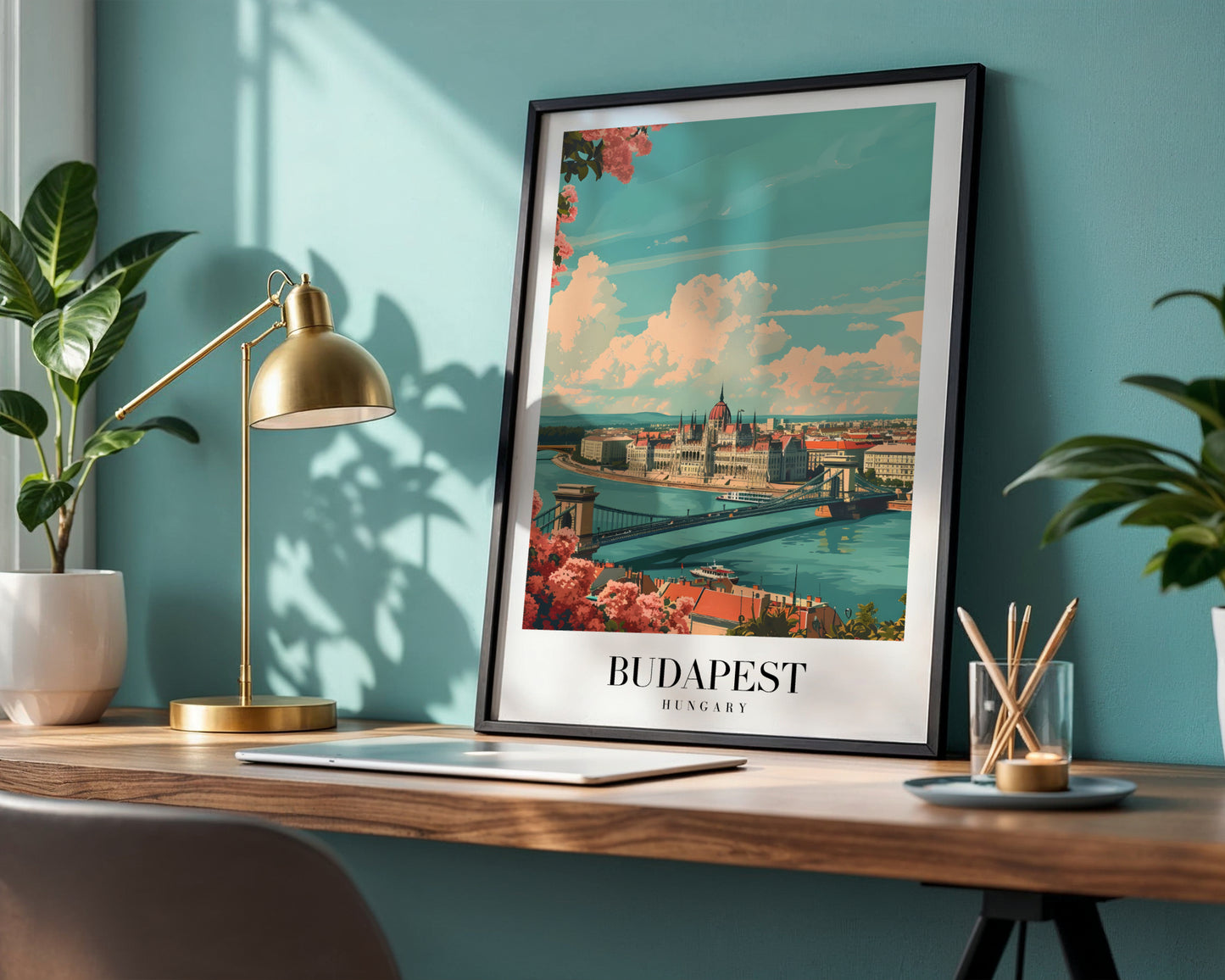 Budapest Hungary Parliament Cityscape Framed Poster – Framed Wall Art Poster - Image 1