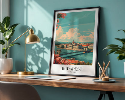Budapest Hungary Parliament Cityscape Framed Poster – Framed Wall Art Poster - Image 1
