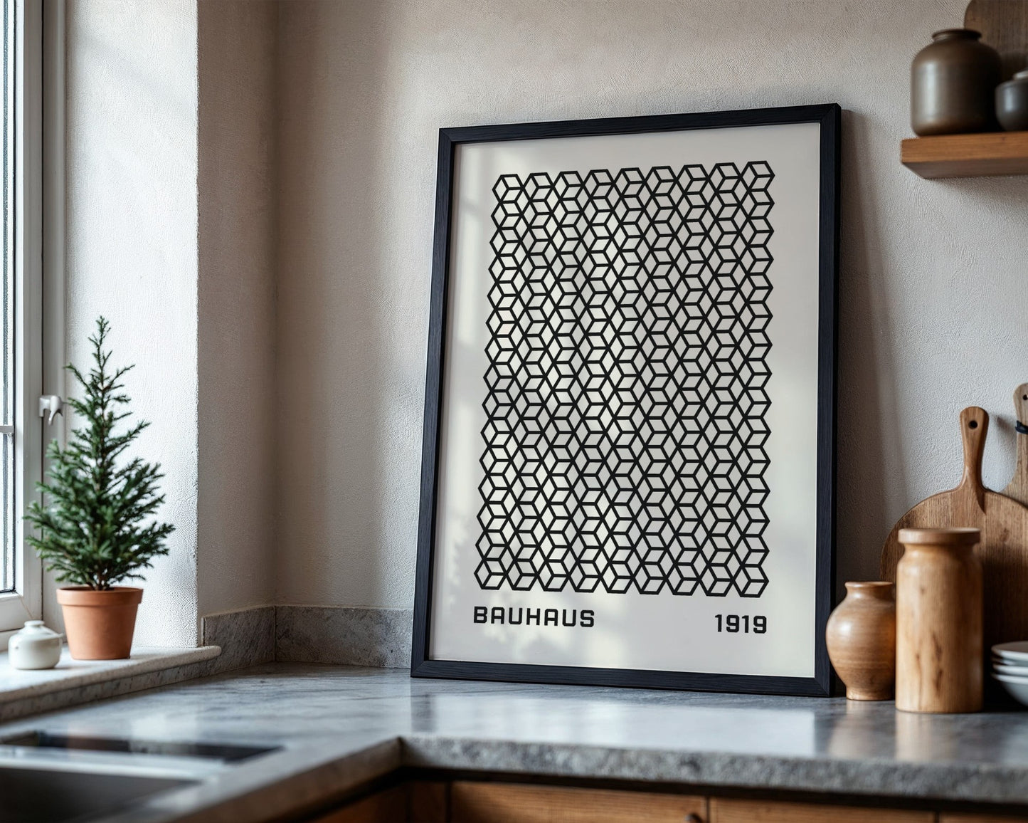 Bauhaus 1919 Geometric Cube Pattern Framed Poster - Image 4