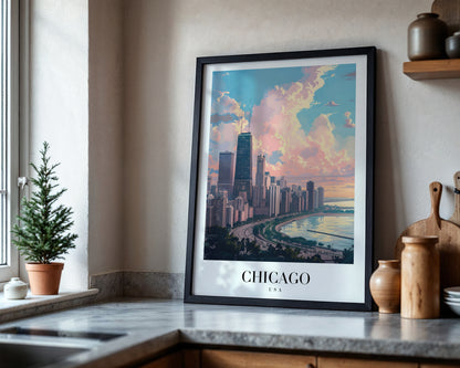 Chicago Skyline Sunset Framed Poster – Framed Wall Art Poster - Image 4