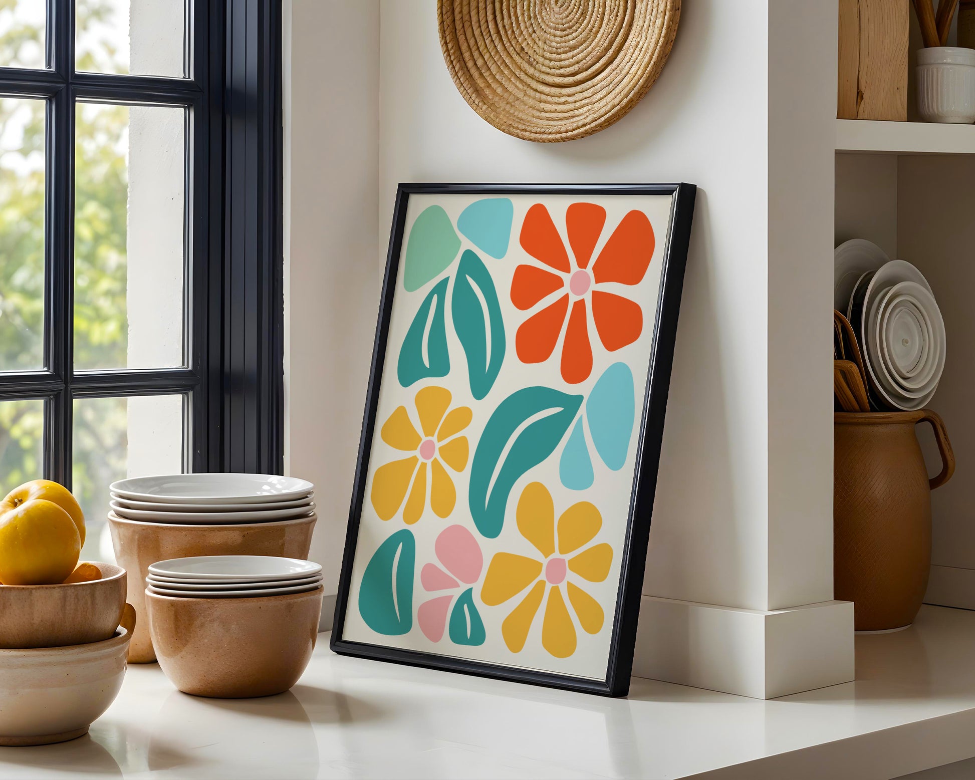 Vibrant Abstract Floral & Leaf Framed Poster – Framed Wall Art Poster - Image 1