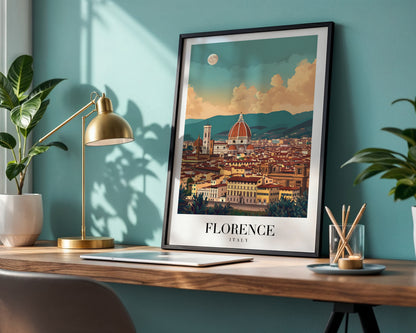 Florence Italy Cityscape Travel Framed Poster – Framed Wall Art Poster - Image 1