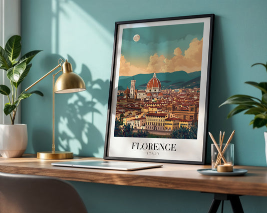 Florence Italy Cityscape Travel Framed Poster – Framed Wall Art Poster - Image 1