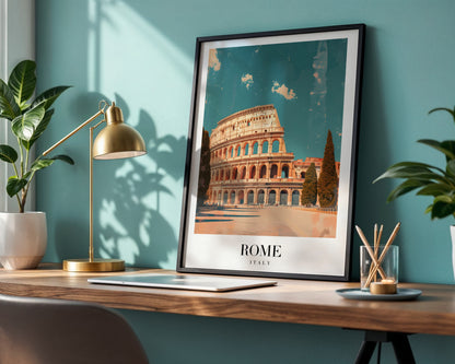 Rome Colosseum Vintage Travel Framed Poster – Framed Wall Art Poster - Image 1