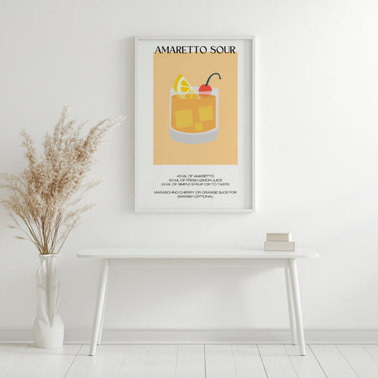Amaretto Sour Cocktail Recipe Wall Art – Framed Wall Art Poster - Image 2