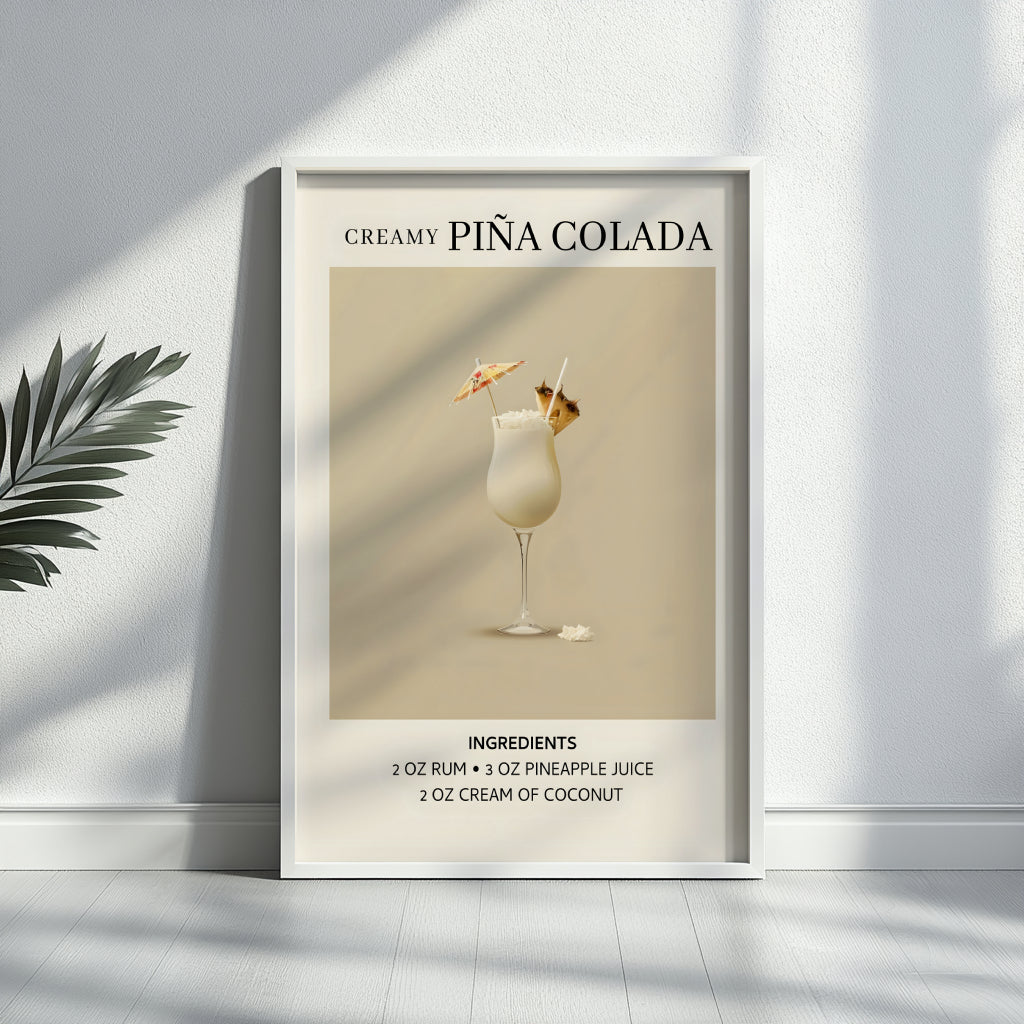 Creamy Piña Colada Cocktail Recipe Framed Poster – Framed Wall Art Poster - Image 3