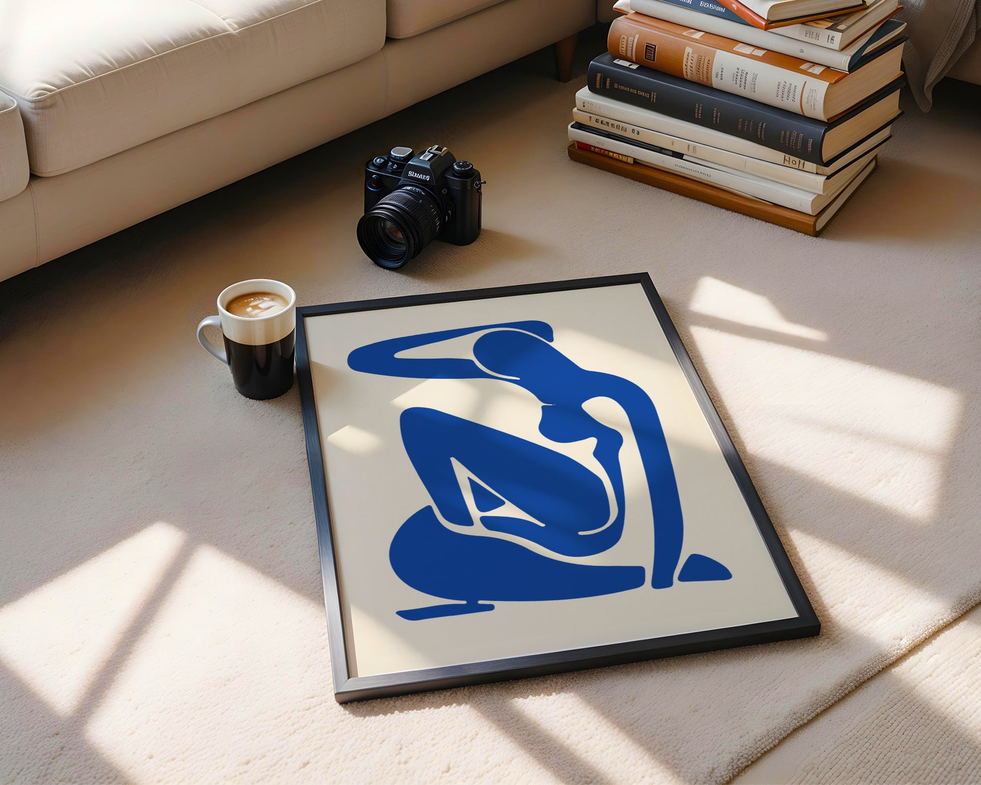 Abstract Blue Nude Woman Figure Framed Wall Art - View 5